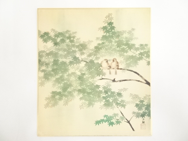 JAPANESE ART / SHIKISHI / PRINTED / MAPLE & SPARROW / TAIKAN YOKOYAMA